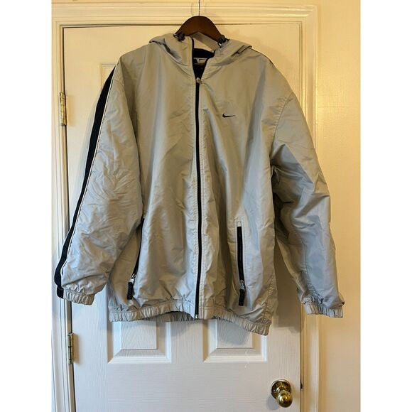 VTG 00s Nike Striped Big Swoosh Softshell Jacket Size Large Fleece Lined SZ XL - Picture 1 of 8